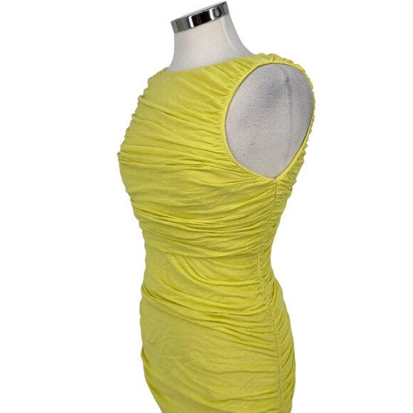 Alice & Olivia Air Ruched Open Back Sleeveless Bodycon Dress Lime Yellow Small - Picture 4 of 12